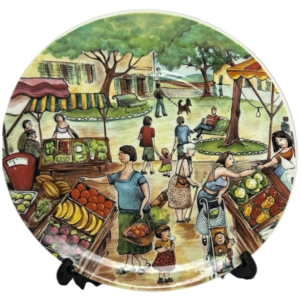 Vintage 8" Market Scene #1 Plate Made in Italy